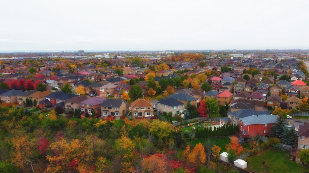town, drone view, landscape